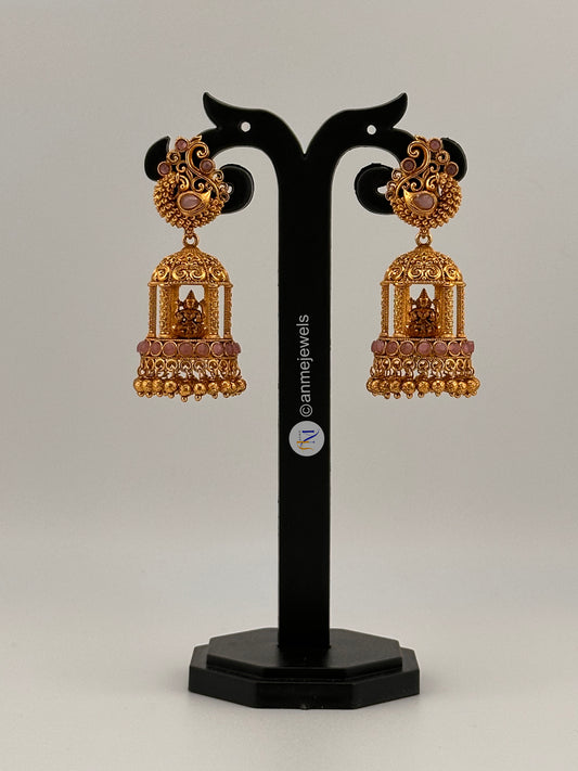 Premium quality kemp matte finish lakshmi Jhumkas - light purple stones