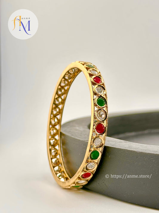Ruby Green White Kundan Bangles set(2 pieces)
