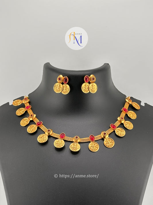 Trending Lakshmi coin with Ruby Green necklace set