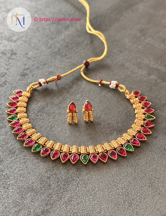 Pink and Green Gopi Necklace Set