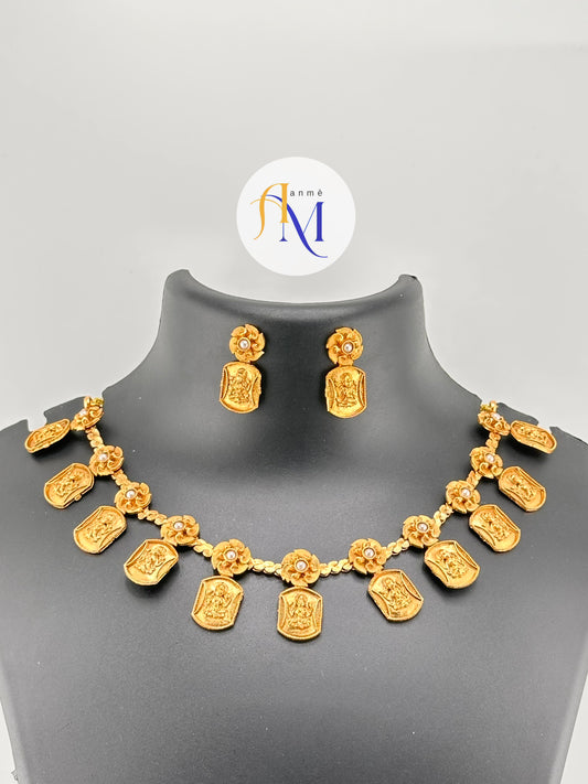 Lakshmi Coin necklace set with ruby-green-white stones