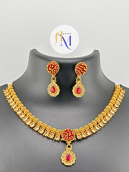 Maroon Kundan Floral and Circular Shaped Choker Necklace Set