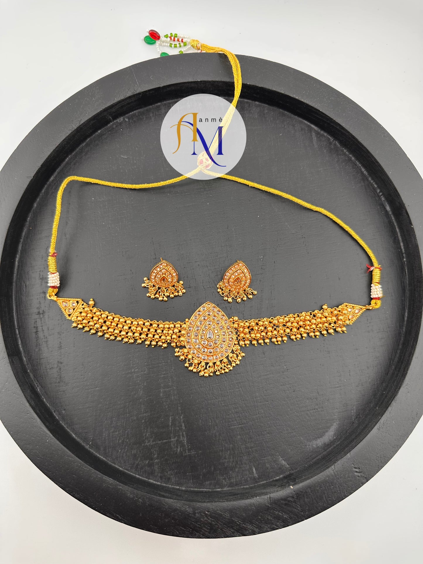 Stone-Studded & Beaded Choker set with beautiful earrings