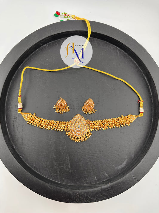 Stone-Studded & Beaded Choker set with beautiful earrings