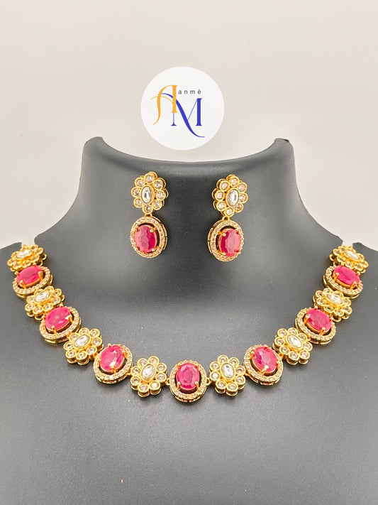 Beautiful ruby-toned AD necklace and earring set