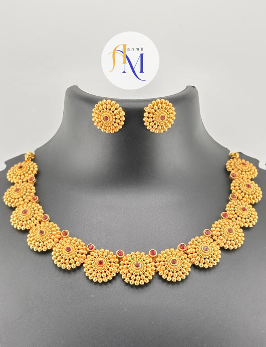 Antique finish Chakra Short Neckpiece with Earrings