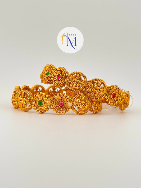 Antique floral and lakshmi design bangles(Set of 2)