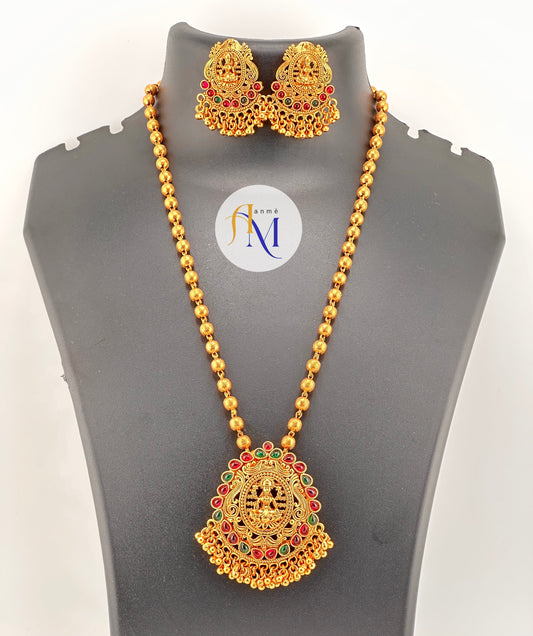 Beautiful Long haram with Lakshmi pendant(Available in 4 colors)