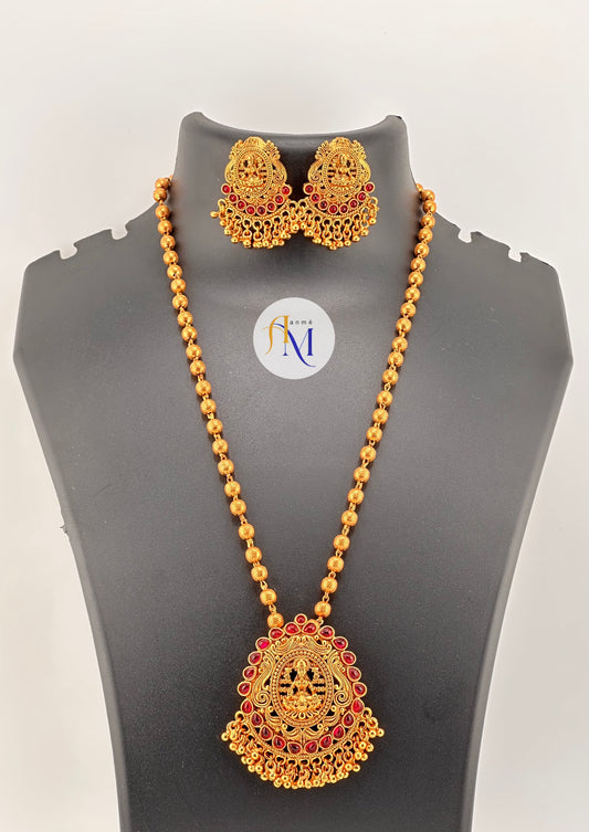 Beautiful Long haram with Lakshmi pendant(Available in 4 colors)