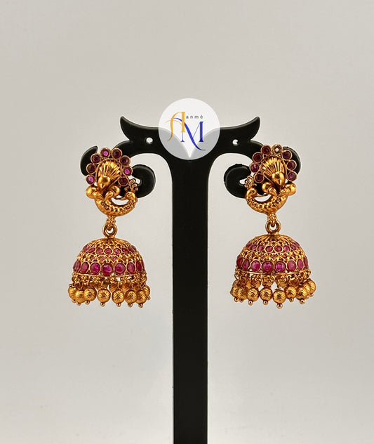 Elegant Peacock design earrings with beautiful ruby or green stone works