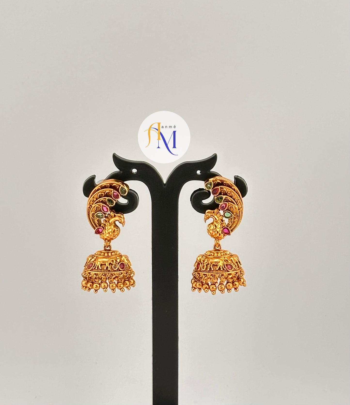 Vibrant Peacock design Jhumkas along with elephant motifs(Available in 2 colors)