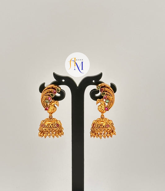 Vibrant Peacock design Jhumkas along with elephant motifs(Available in 2 colors)