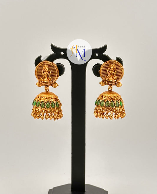 Coin design Temple style Jhumkas(Available in 4 colors)
