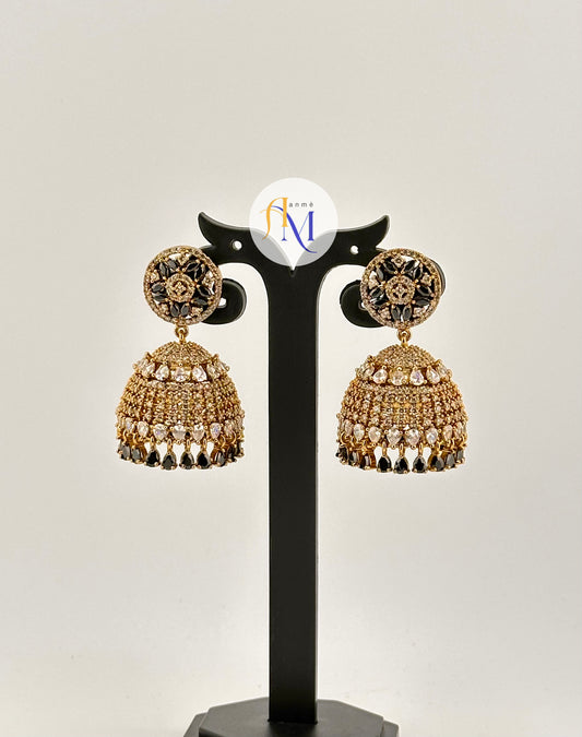 Premium sparkling black and white stone jhumka
