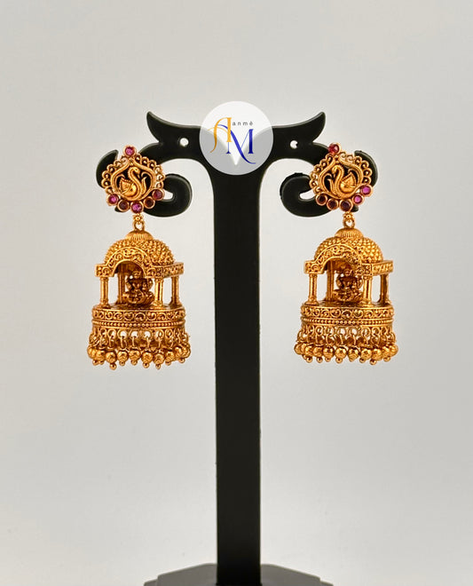 Elegant Goddess Lakshmi Mandir design Jhumkas (Available in 4 colors)