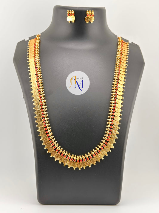 Antique Kasumala(Coin) long haram with ruby-green stones
