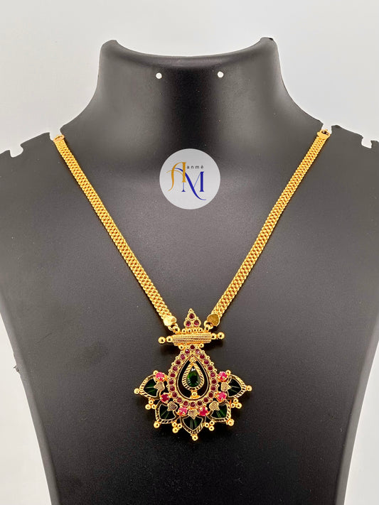 Unique palakka pendant with golden chain necklace