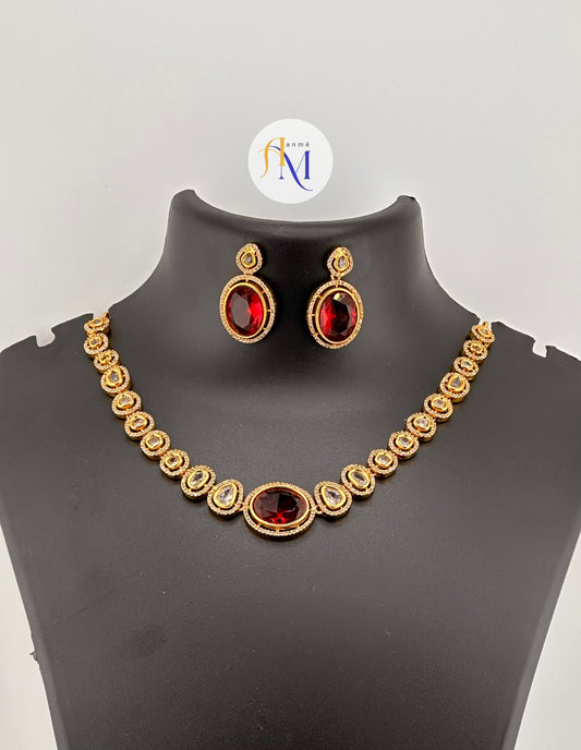 Elegant and beautiful diamond look alike necklace with beautiful red stone and white stones