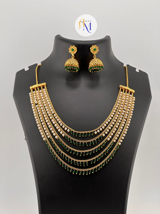 Trending 5 layer necklace with small jhumkas(Available in 3 colors)