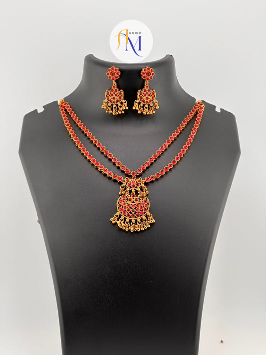 Premium ruby kemp necklace and beautiful earrings