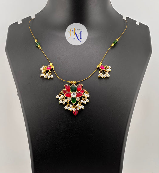 Beautiful lotus pendant with pearl hangings invisible chain