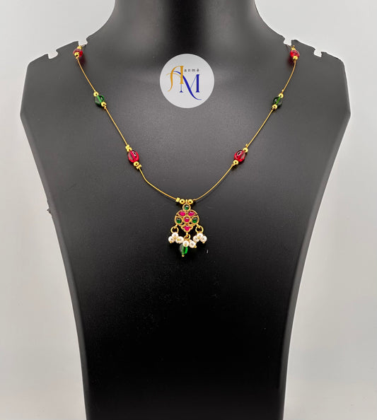 Beautiful simple multicolor pendant with pearl hangings invisible chain