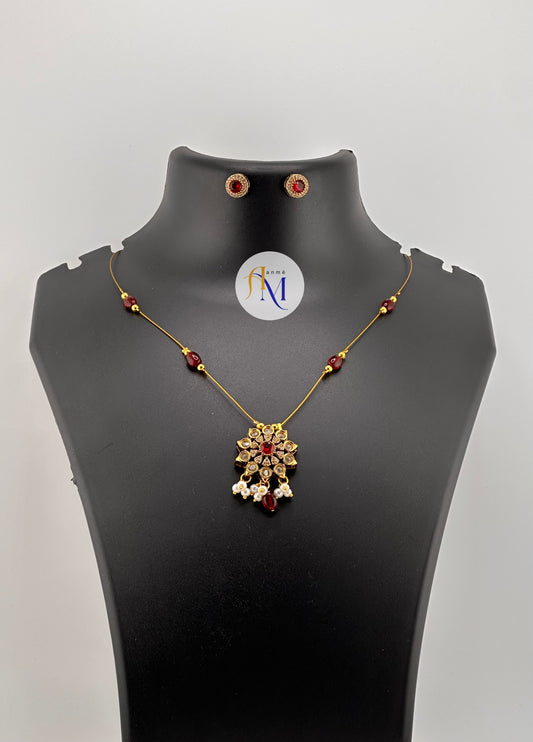 Floral pendant invisible chain with earrings(Available in 2 colors)