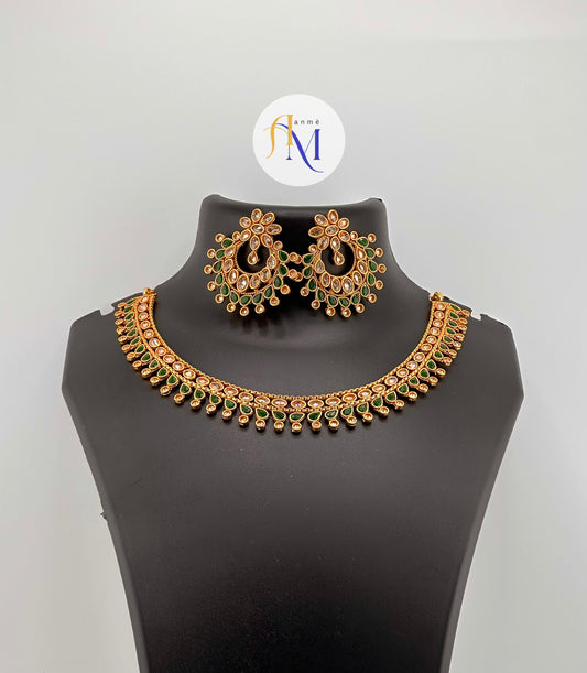 Kundan Polki Necklace Set or kundan choker with beautiful chandbali earrings