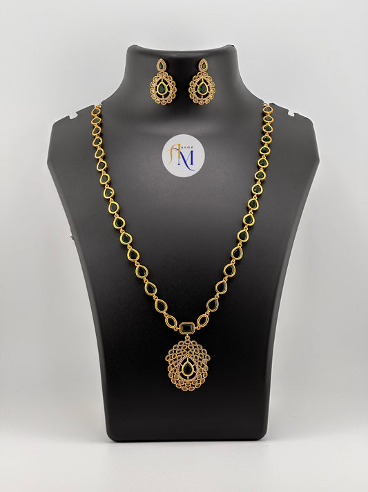 Trending beautiful green and white stones long haram with earrings
