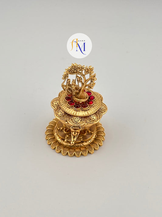 Unique Radha Krishma swing Kumkuma Cheppu/Sindoor Dappi with ruby stones