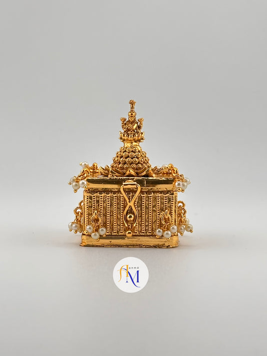 Rectangular Temple design Kumkum box with white pearls