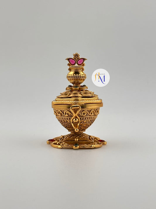 Unique Kalasam design kumkum box with ruby stones