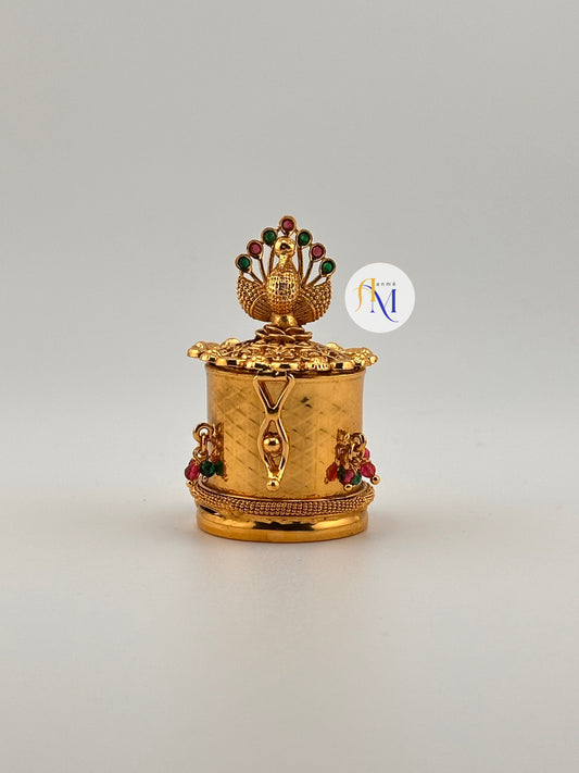 Unique peacock design kumkum box/ kumkuma cheppu/ Sindoor Dappi with multi color stones