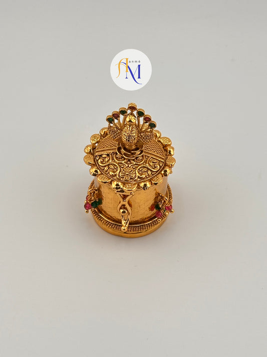 Unique peacock design kumkum box/ kumkuma cheppu/ Sindoor Dappi with multi color stones